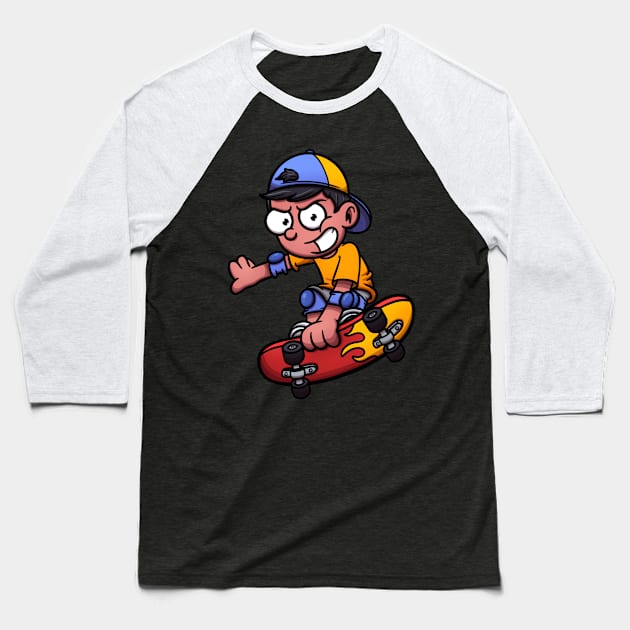 Cool Teenage Boy Skateboarding Baseball T-Shirt by TheMaskedTooner